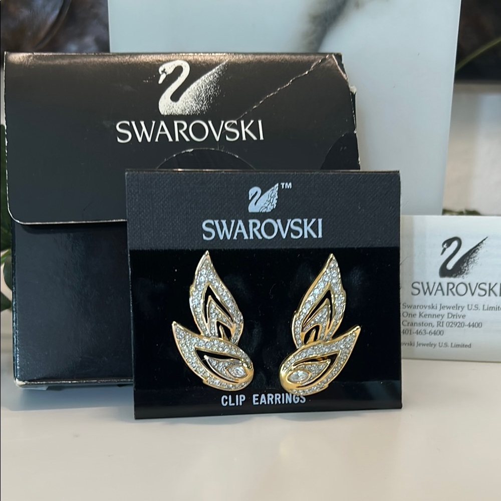 Swarovski Gold Clip Earrings